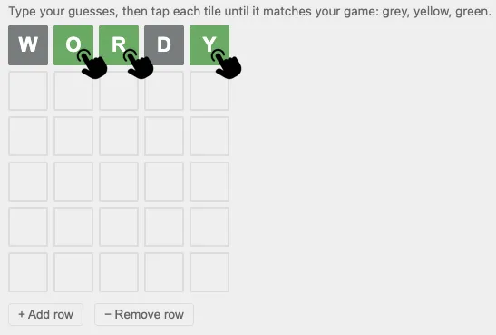 Tapping the O, R, and Y tiles on the board to turn them green
